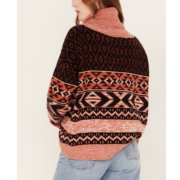 WRANGLER RETRO Southwestern Cowl Neck Boxy Sweater MEDIUM Western Aztec Cabin - Picture 5 of 8